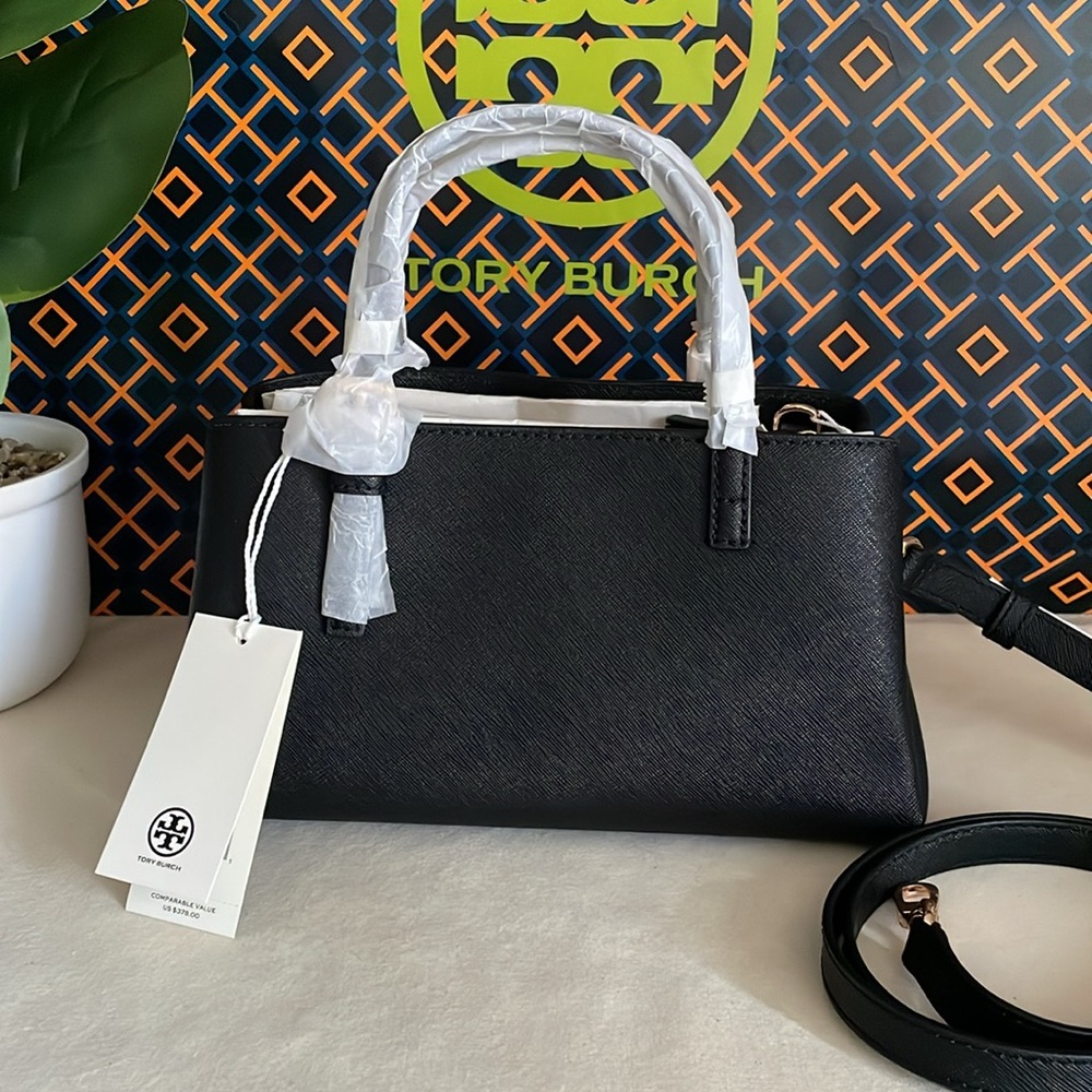 NWT , tory burch emerson mini black tote bag , crossbody - Picture 5 of 14